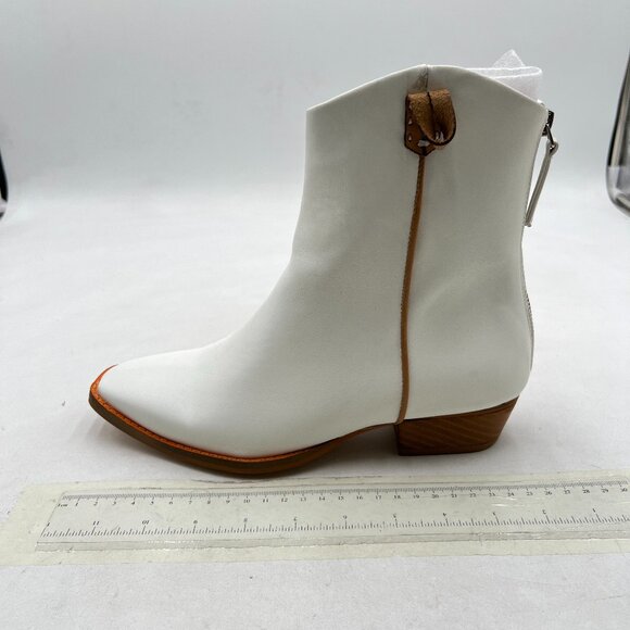 White Women Girls Western Back Zipper Square Toe Low Heel Cowboy Dressy Bootie - Picture 1 of 7